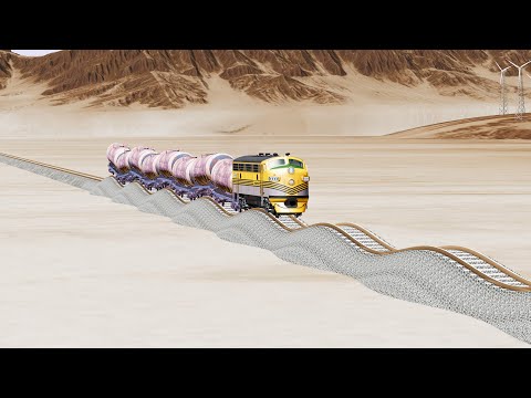 Impossible Small Up and Down Rail Tracks vs Trains crossing-Beamng Drive