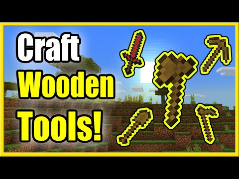 How to Make Wooden Tools in Minecraft Survival (Axe, Sword, Shovel, Hoe, Pickaxe)