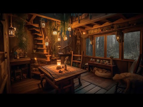 Rainy Forest Treehouse | Cozy Indoor Rain, Heavy Downpour & Rolling Thunder for Sleep