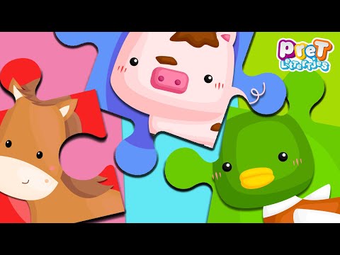 Boerderijdieren Dierengeluiden - Wie staat er op de puzzel? Dieren filmpjes met de koe en het varken