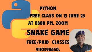 Download the video "SNAKE GAME  PYGAME LIBRARY , PYTHON, FREE CLASS CONDUCTED ON 13 JUN  25 AT 0800 PM IN ZOOOM"
