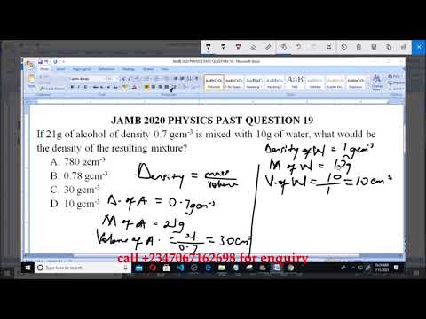 JAMB 2020 PHYSICS PAST QUESTION 19 Density