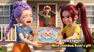 Rumi Cried Loudly Because Mira Stole Her Giant Doll | Slow English for Beginners ( Level A2 )