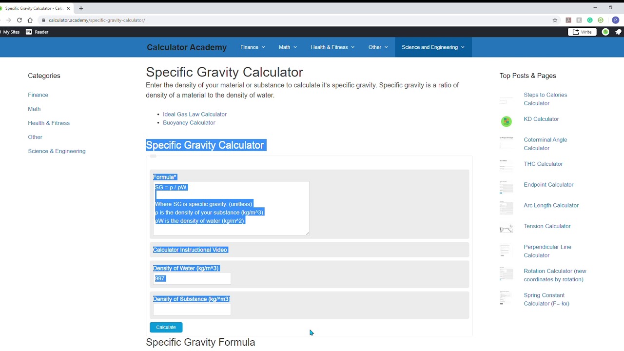 Specific Gravity Calculator