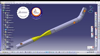 Download the video "How to create a mechanical part using CATIA Part Design 141 Twisted Fixing rod"