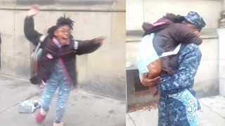 Screaming Girl Stops Mid-Tantrum When Her Navy Brother Surprises Her at School