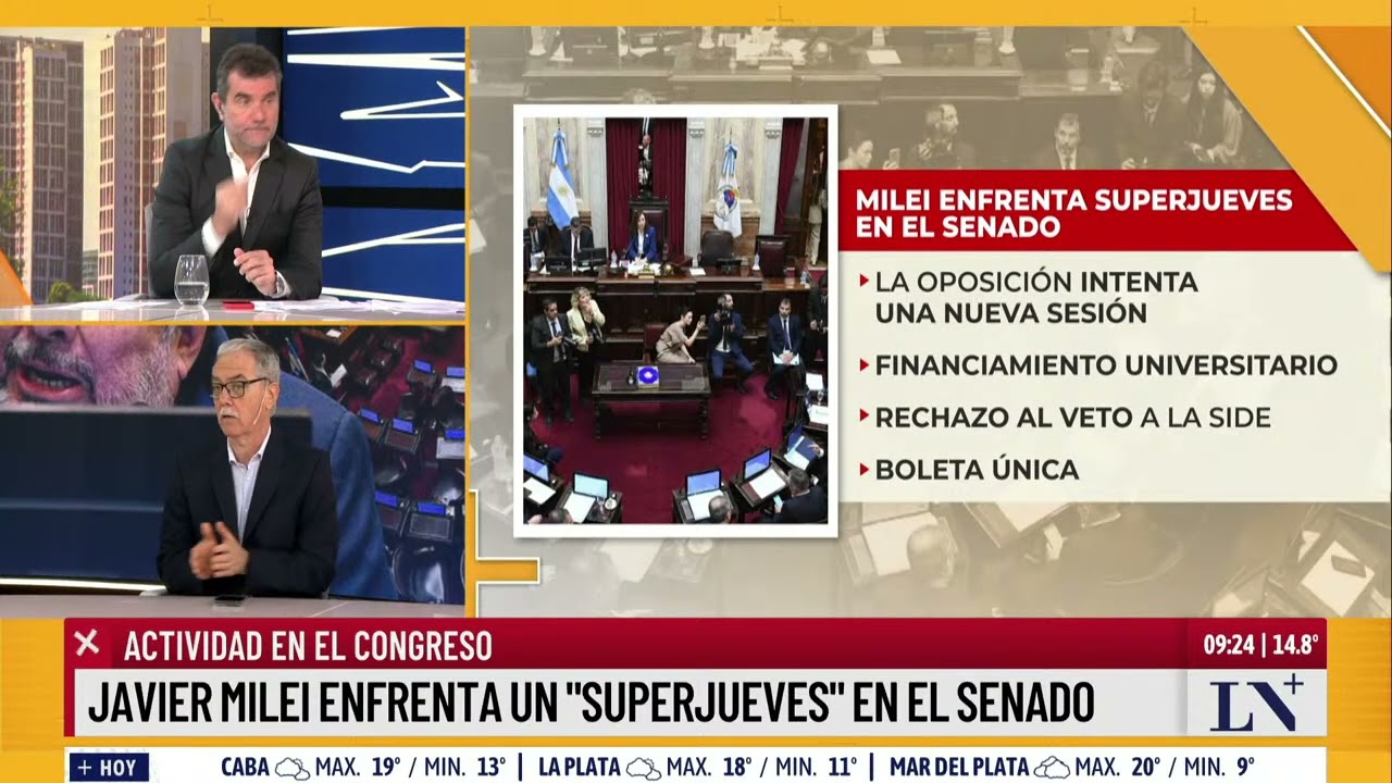 Congreso: Javier Milei enfrenta un "superjueves" en el Senado