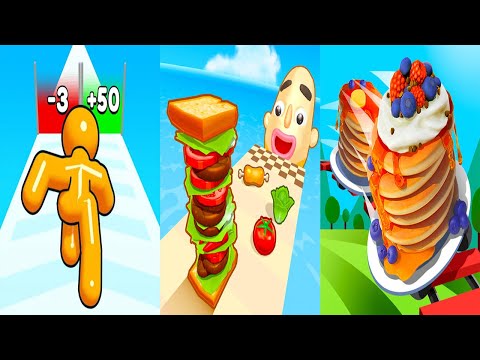 Tall Man Run VS Sandwich Runner VS Pancake Run - All Level Gameplay Android iOS