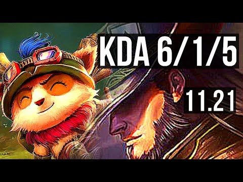 TEEMO vs TWISTED FATE (MID) | 2.4M mastery, 1800+ games, 6/1/5, Rank 9 Teemo | KR Master | 11.21