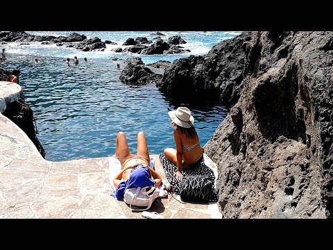 Garachico Lava beach, Tenerife natural baths. 4K