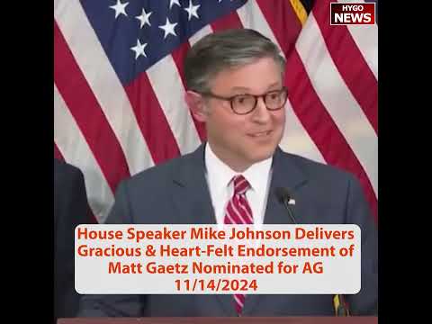 House Speaker Mike Johnson Delivers Gracious & Heart-Felt Endorsement of Matt Gaetz Nominated for AG