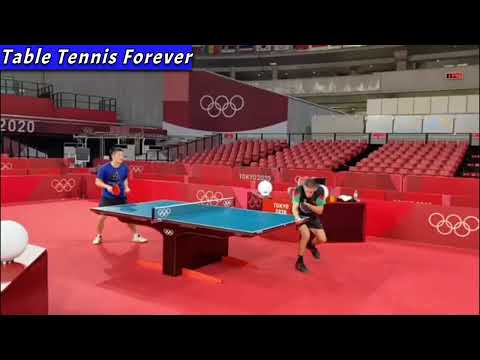 Fan Zhendong warming up with Marcos Freitas (Tokyo Olympics 2021)