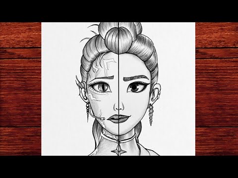 Rumi Pencil Drawing (KPop Demon Hunters) | Half Face Sketch Step-by-Step