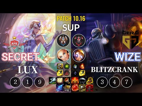 APK Secret Lux vs GEN Wize Blitzcrank Sup - KR Patch 10.16