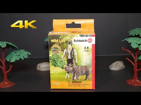 Schleich Wild Life 42428 Ranger and Indian Rhinoceros Starter Set Unboxing in 4K
