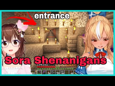 Shiranui Flare Can't Stop Laughing At Sora Marking The Entrance  | Minecraft [Hololive/Eng Sub]