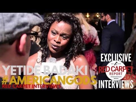 Yetide Badaki interviewed at the premiere of Starz "American Gods" Original Series