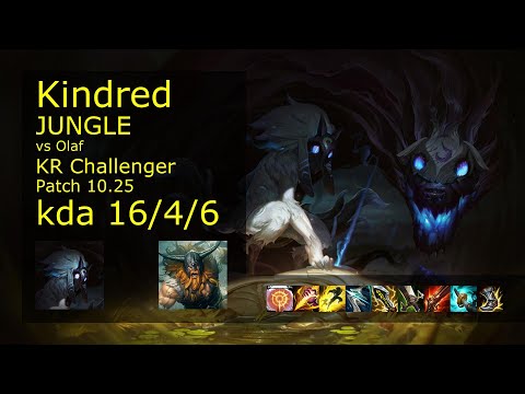 Kindred Jungle vs Olaf - KR Challenger 16/4/6 Patch 10.25 Gameplay // [롤] 킨드레드 vs 올라프 정글