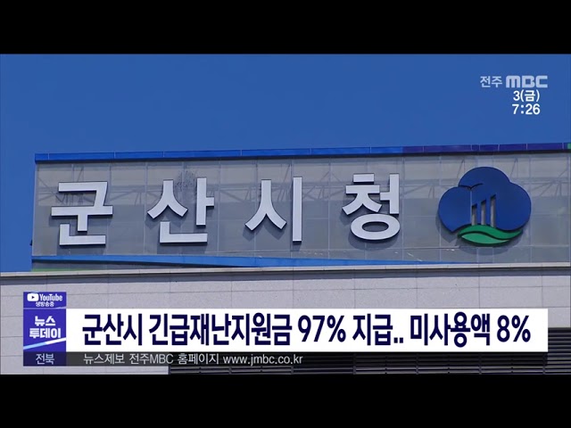 군산시 긴급재난지원금 97% 지급 미사용액8%