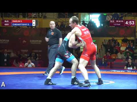1/2 GR - 60 kg: S. EMELIN (RUS) v. D. CHKHARTISHVI (GEO)