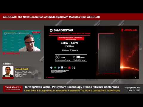 Hamed Hanifi presenting AESOLAR ShadeStar segmented shade-resistant PV module