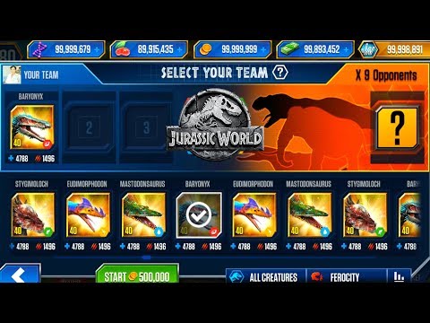 BARYONYX, PRESTOSUCHUS, MONOSTEGOTOPS defeat 9 opponents - JURASSIC WORLD THE GAME