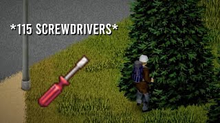 Cutting down a Tree with Screwdrivers in Project Zomboid...