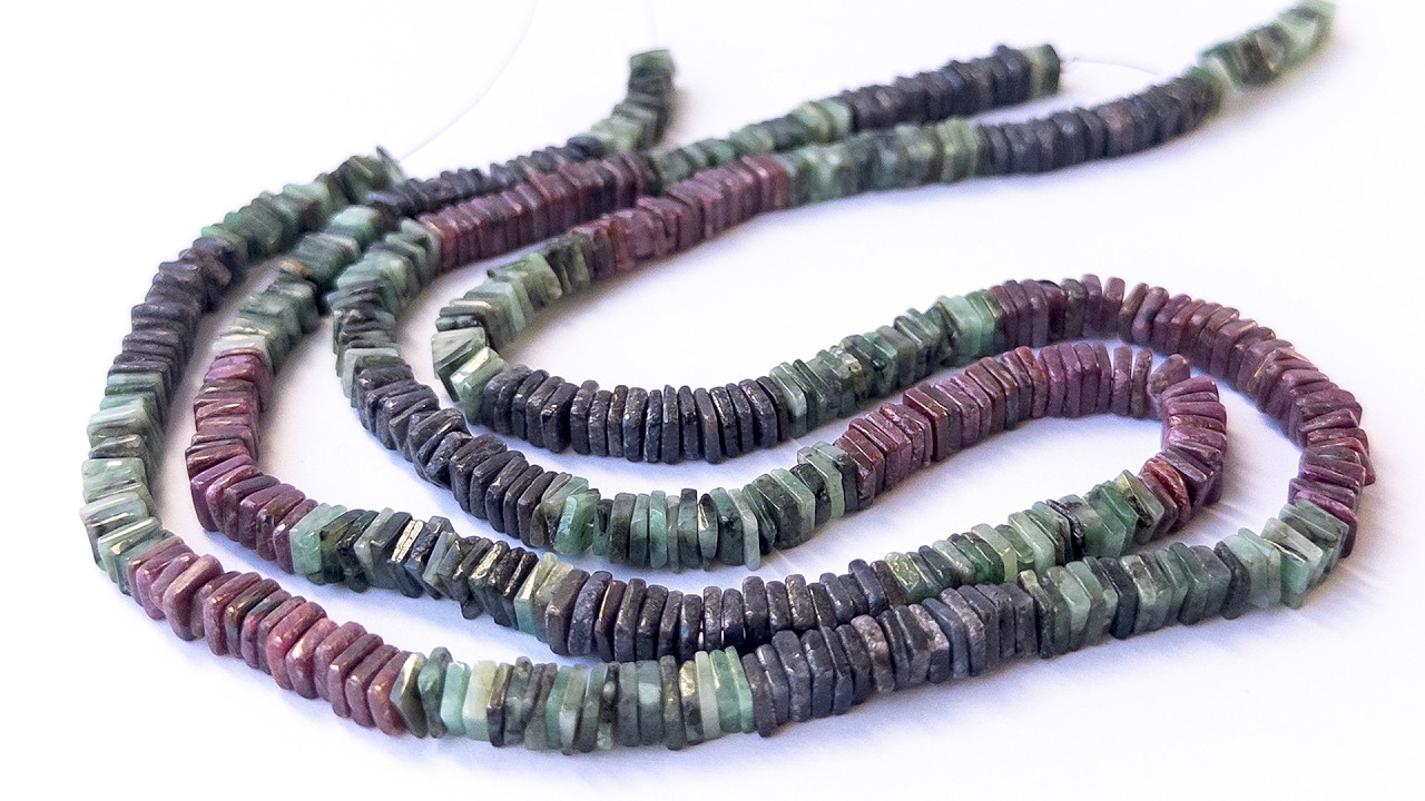Multi Stone - Ruby, Sapphire & Emerald | Smooth Square Heishi | 5.5mm Bead Size | 38cm Strand Length video