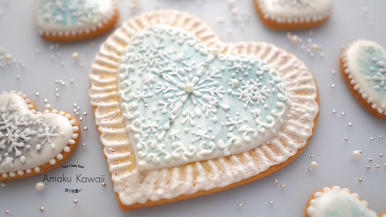 雪のハートアイシングクッキー｜Winter Heart Icing Cookies