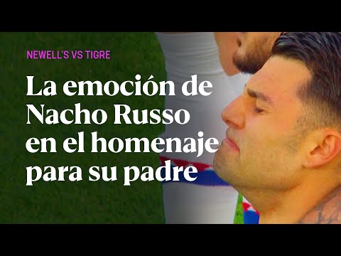 Nacho Russo's excitement at the tribute to his father during the Newell's vs. Tigre match