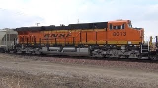 preview picture of video 'Two BNSF units on Union Pacific manifest, Spine Line, Nevada, Iowa!'
