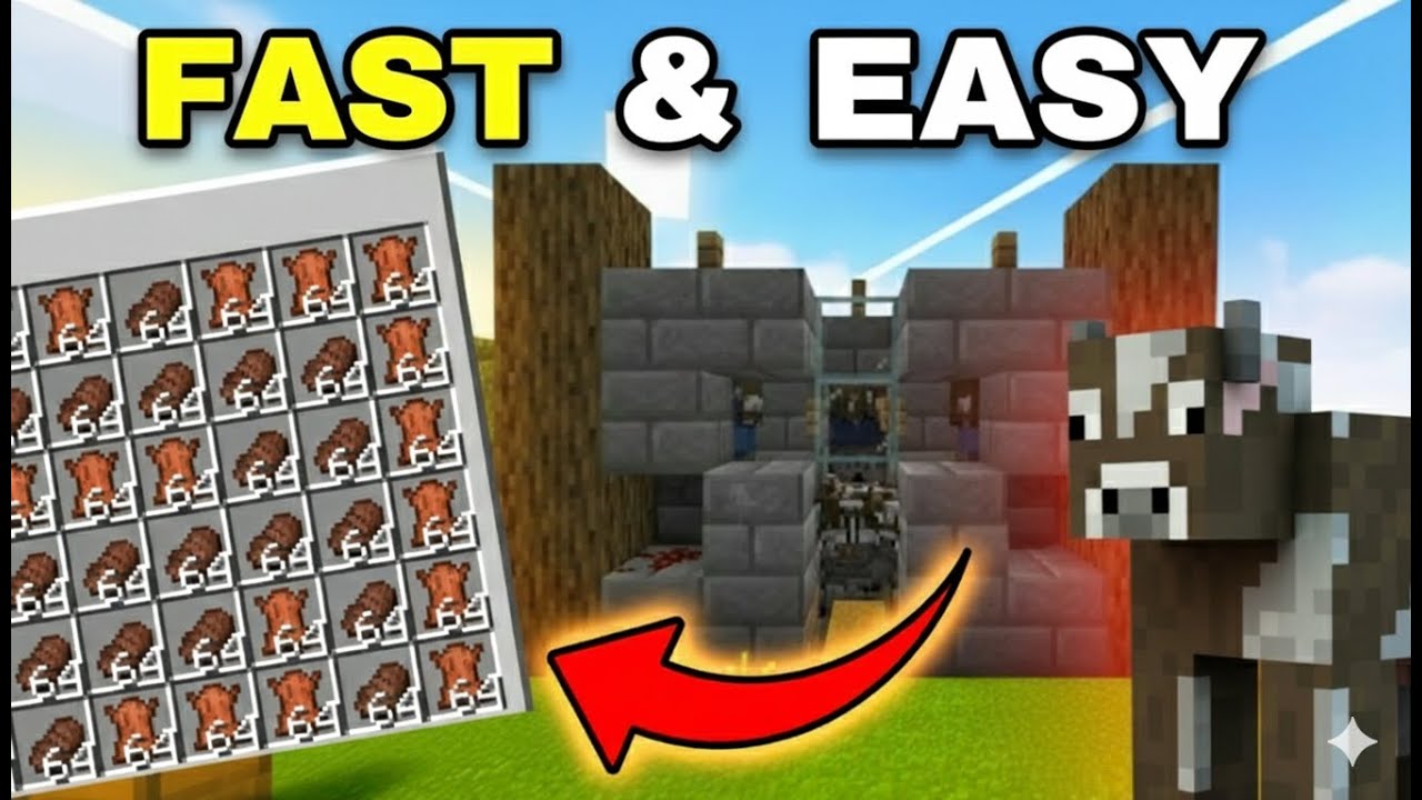 Easy Automatic Cow Farm Minecraft (3x FASTER THAN OTHERS) | Java & Bedrock Edition