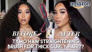 TESTING AMAZON TYMO IONIC PLUS HAIR STRAIGHTENING BRUSH ON THICK CURLY HAIR! | AMAZON FINDS 2023
