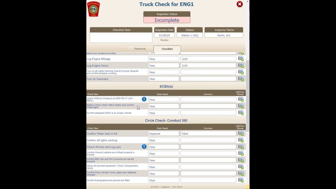 Apparatus Checklists