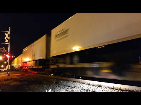 NS intermodal train at night at alliance Ohio