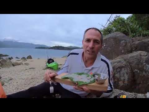 Solo Hootchie camping on mini island   Kayaking   Beach Shark fishing ~~~~~ 26