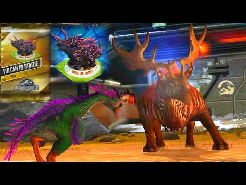 ENTELORHACOS vs INDRICOCEROS - UNLOCK PACK VULCAN 19 STATUE - JURASSIC WORLD THE GAME