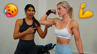 MY ASSISTANT TRYS MY BICEP WORKOUT🥵