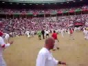 GREAT Bull Jumping over people NO hurt - Pamplona S. Fermin Run Bulls Encierro 2008- Ricardo Gomez