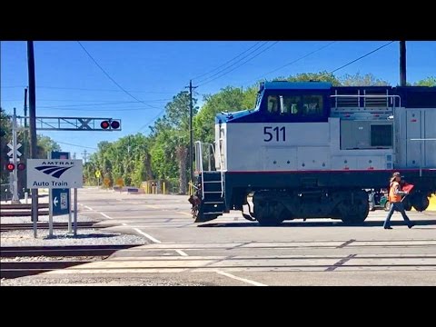 Car Almost Hit By CSX Freight Train At 10 Track Railroad Crossing, Amtrak Auto Train Yard!  32" In! Video