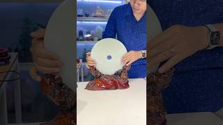 Đồng Điếu Đá Bạch Ngọc Tự Nhiên Trắng Ngọc Đường Kính 30cm Đế Gỗ Nu