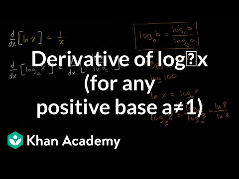 Derivative Of Logₐx For Any Positive Base A 1 Video Khan Academy