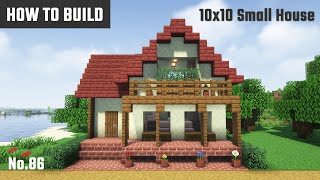 マイクラ建築：おしゃれな2階デッキのある赤い屋根の家の作り方。10x10ブロックで簡単に。No.86【Minecraft】