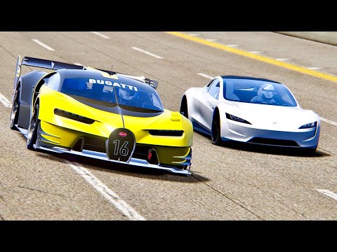 Bugatti Vision GT engine Red Bull X2010 vs Tesla Roadster - Nardo Speed Ring