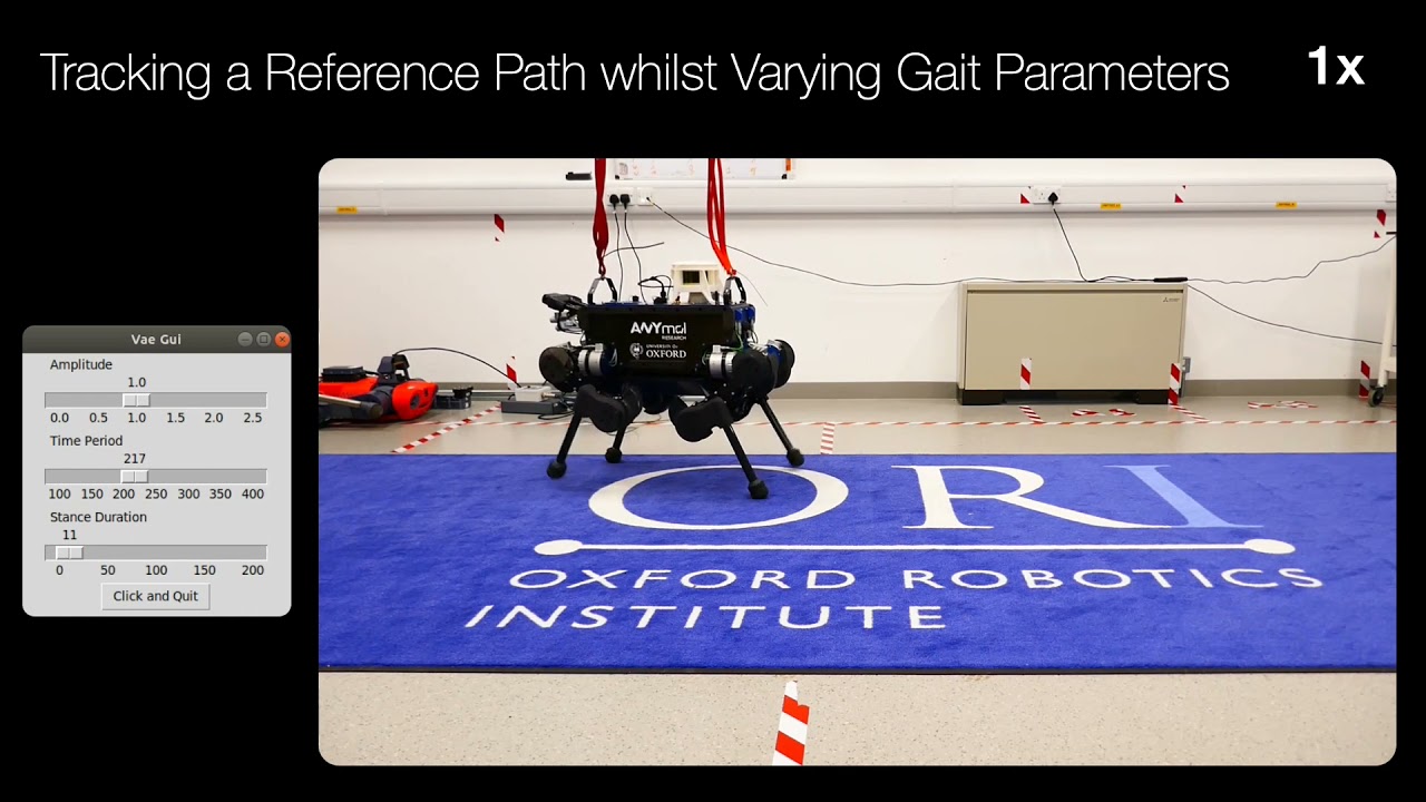 Video thumbnail: ORI ANYmal quadruped demonstrating continuous gait blending and recovery from push disturbances