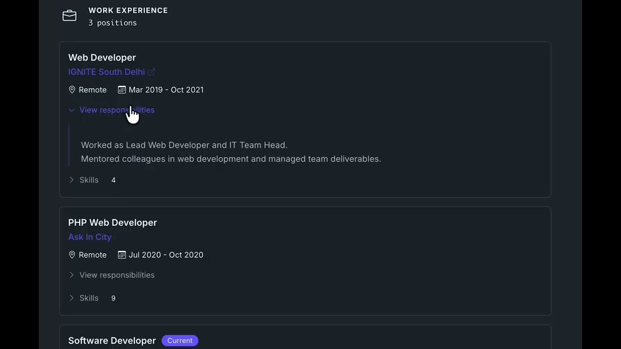 Work Experience Demo