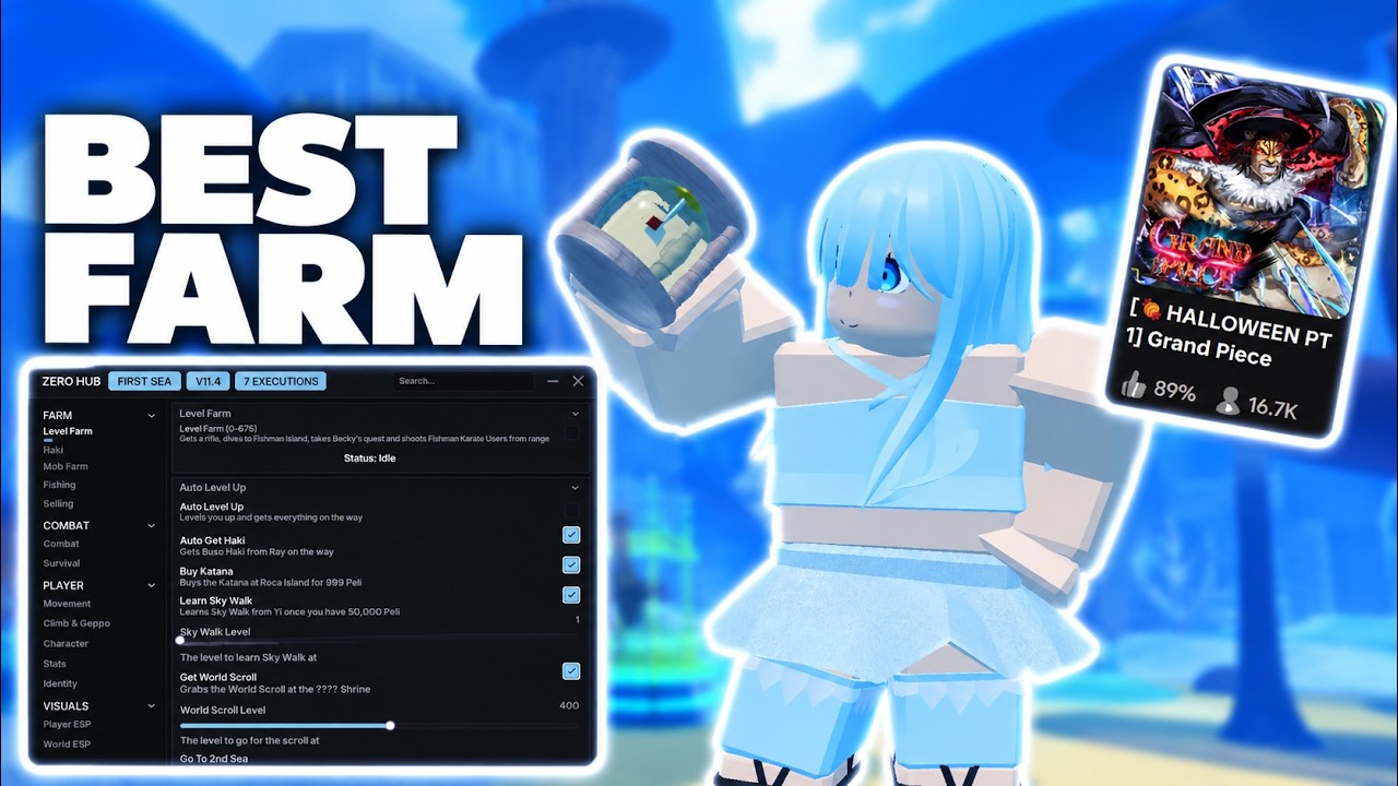 Grand Piece Online - ZERO HUB - LEVEL FARM - HALLOWEEN FARM - NO SHADOWBANS