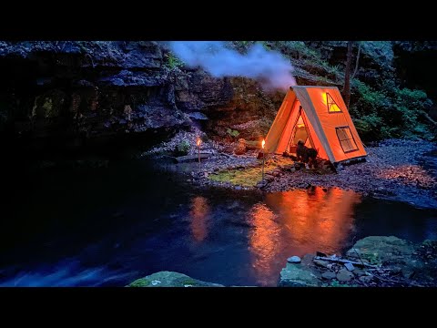 3 Tage SOLO CAMPING im REGENwald - BUSHCRAFT-Zeltunterkunft - FISCHKOCHEN - Überlebensfähigkeiten