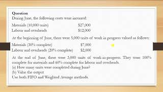 Process costing FIFO method | Work In Progress | AVCO | Equivalent units