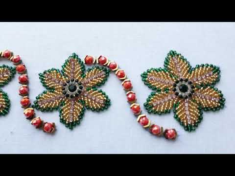 #hand embroidery design flower    hand embroidery work beads pearl with small flowers